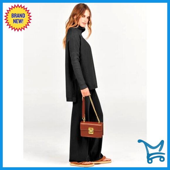 Oversized Turtleneck Sweater Set Wide Leg Pants Lounge Comfy Fall Winter - Picture 3 of 7